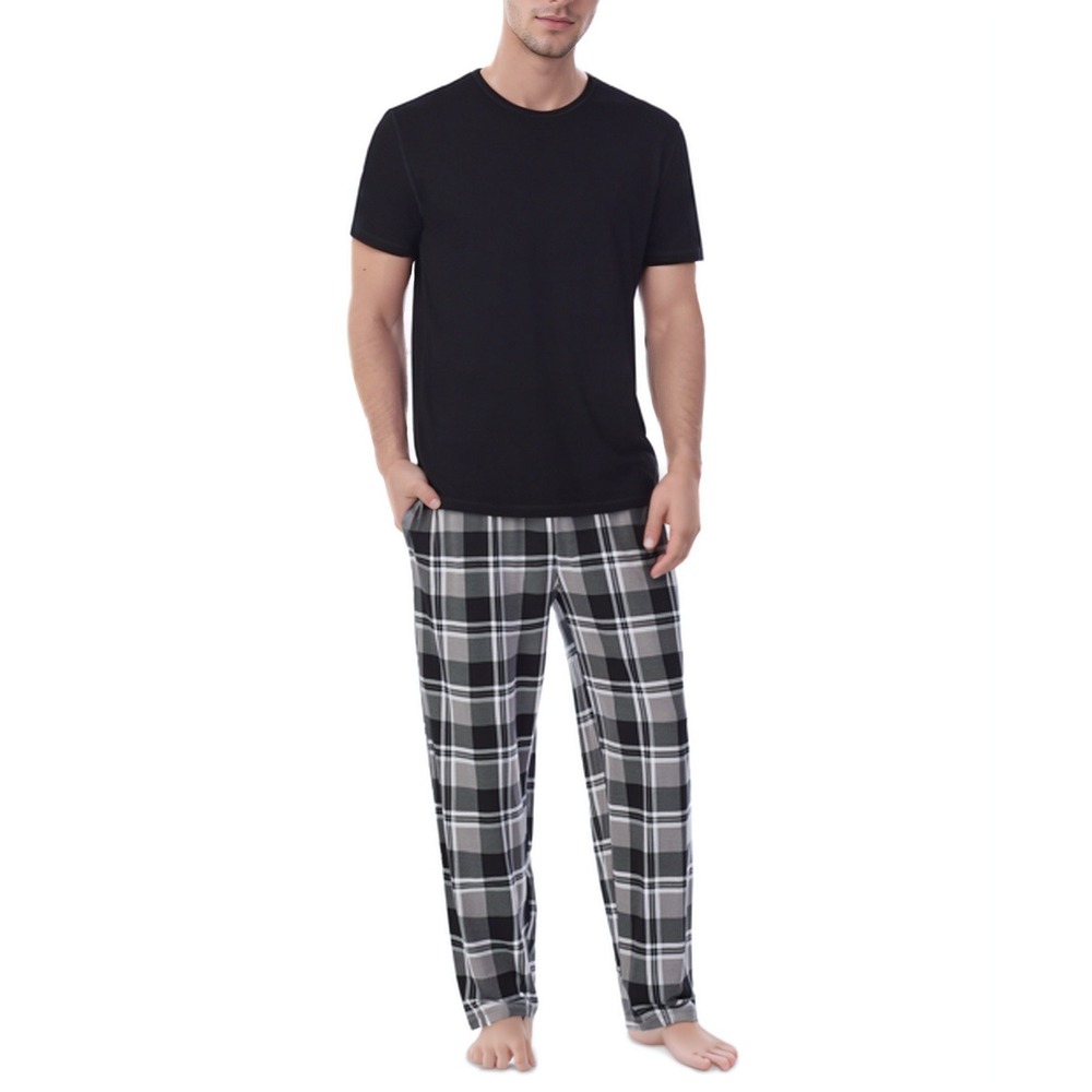 Cuddl Duds 2pc Pajama Mens Medium Black Sleepwear PJs Set Top‎ Pants Comfort NWT